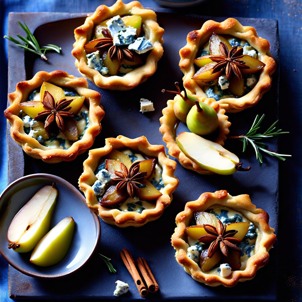 spiced pear and blue cheese tartlets