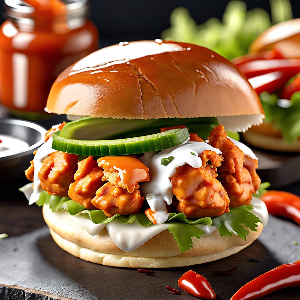 spicy buffalo chicken with blue cheese on slider rolls