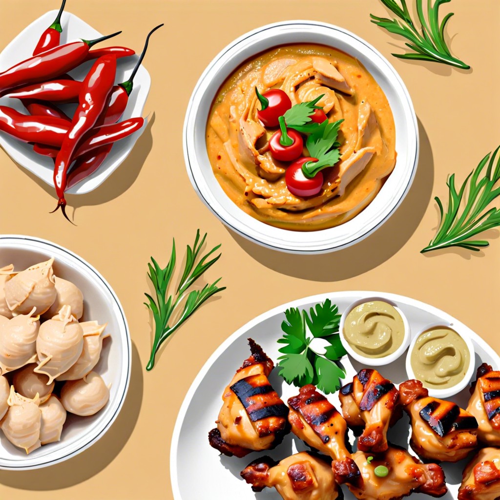 spicy hummus and grilled chicken bites