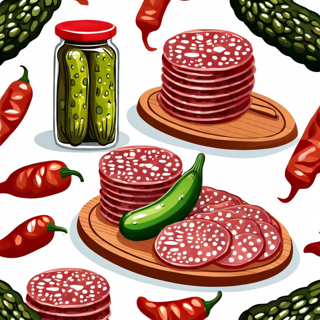 spicy salami and gherkins