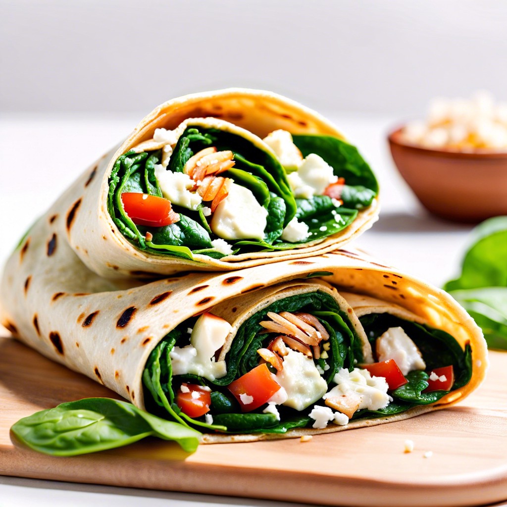 spinach and feta wrapped in whole wheat tortilla