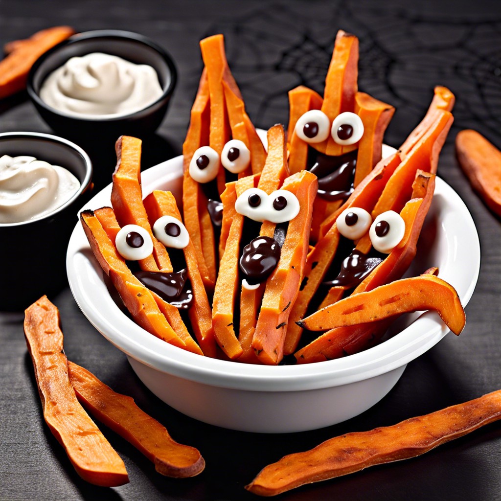 spooky sweet potato fries cut sweet potatoes into ghost shapes bake until crispy