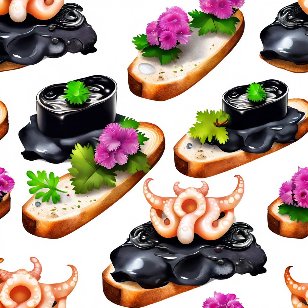 squid ink crostini with octopus