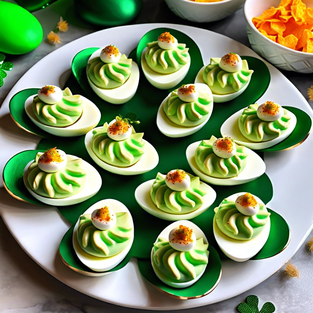 st. patricks day deviled eggs dyed green