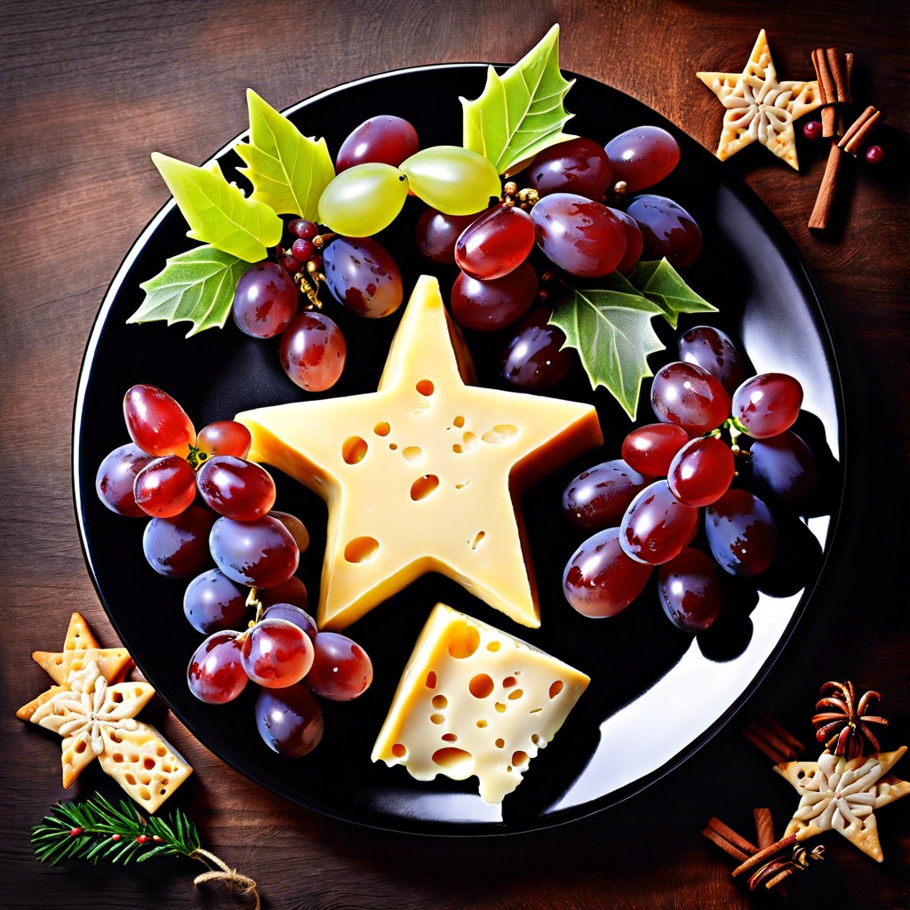 starry night cheese platter star shaped cheese pieces grapes