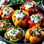 stuffed bell peppers with yogurt and spice rice filling