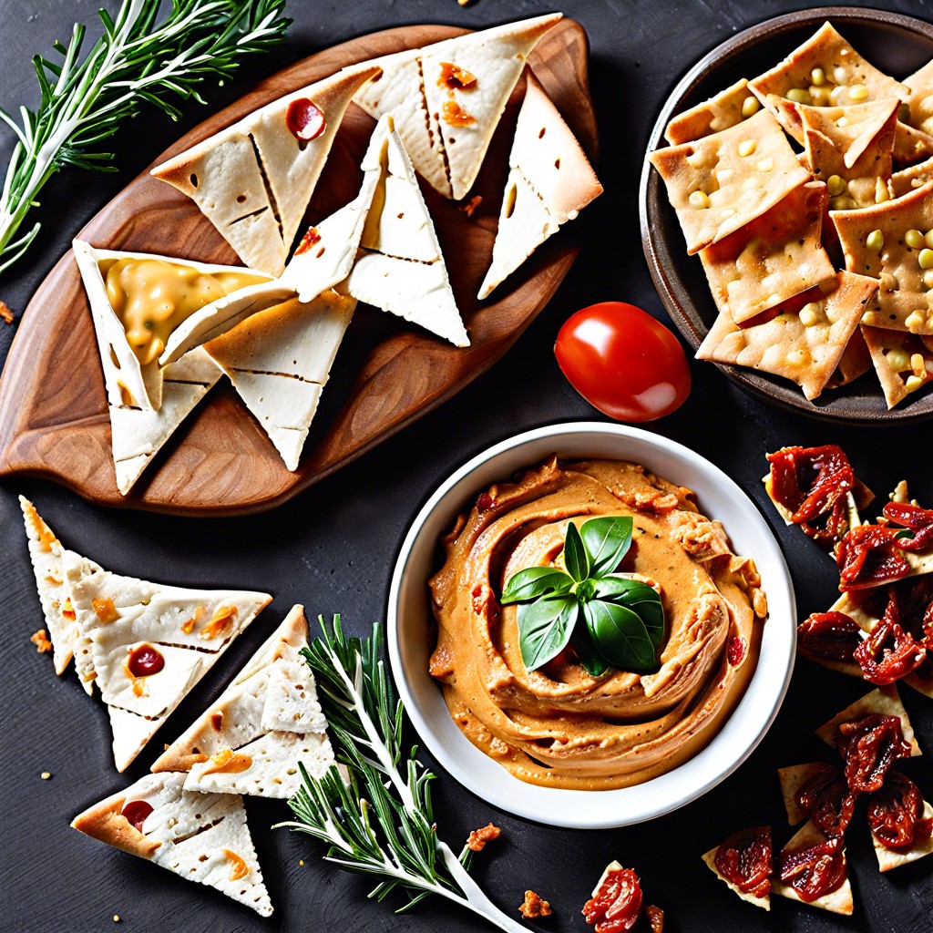 sun dried tomato hummus with pita chips