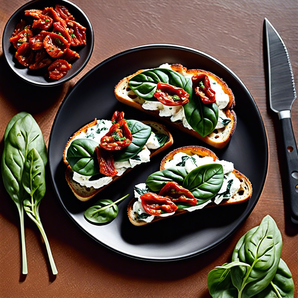 sundried tomato amp spinach cottage cheese toast sundried tomatoes and fresh spinach leaves