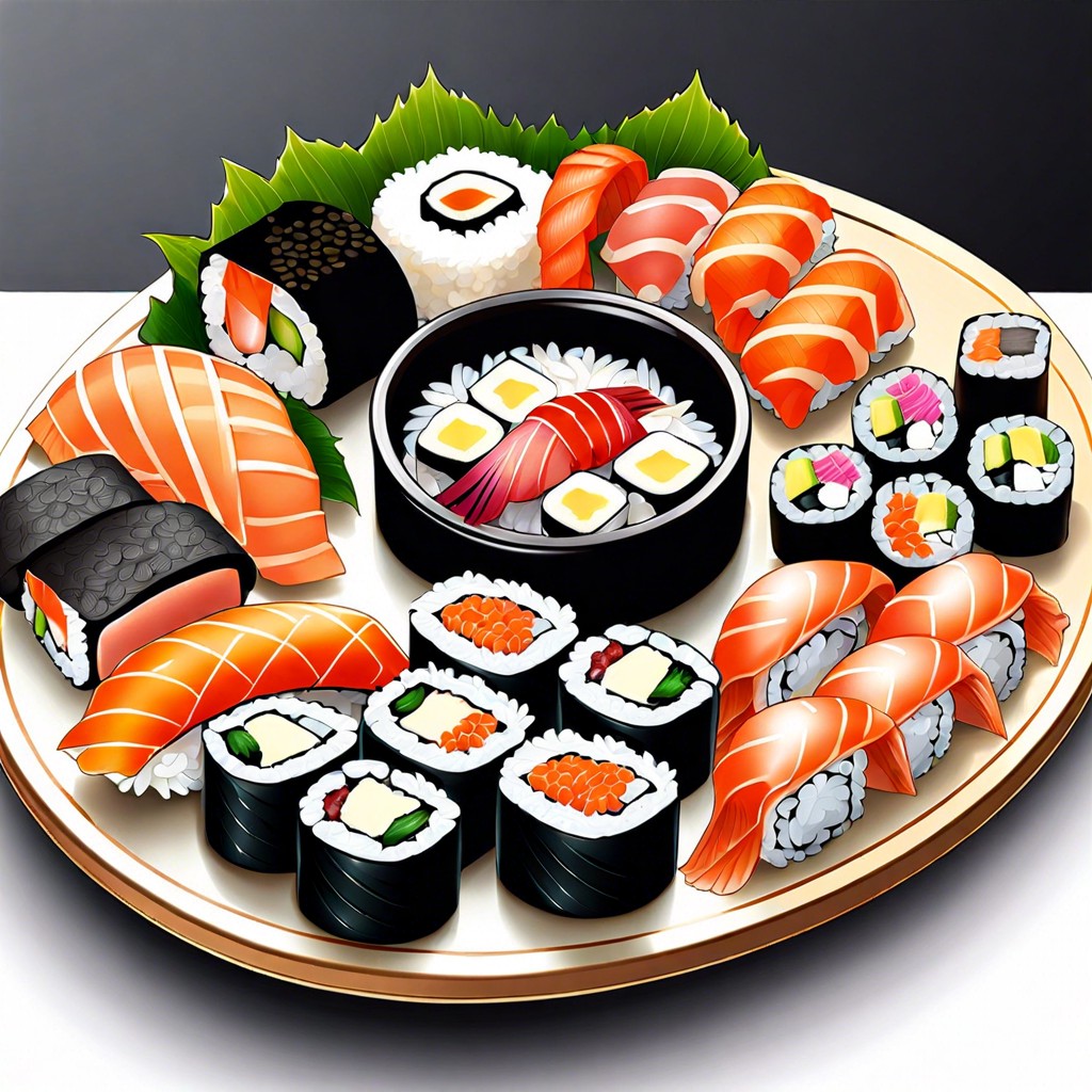 sushi rolls display