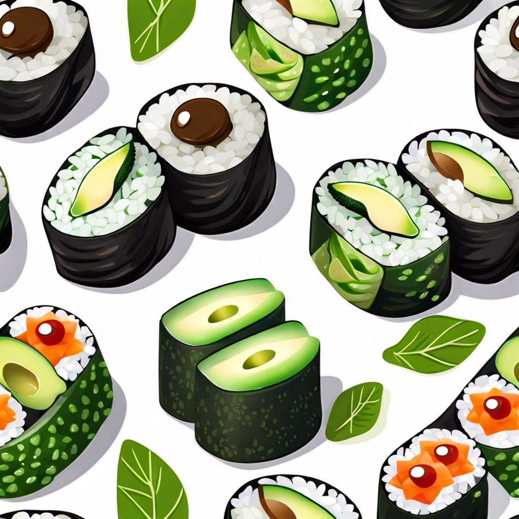 sushi rolls with avocado and cucumber