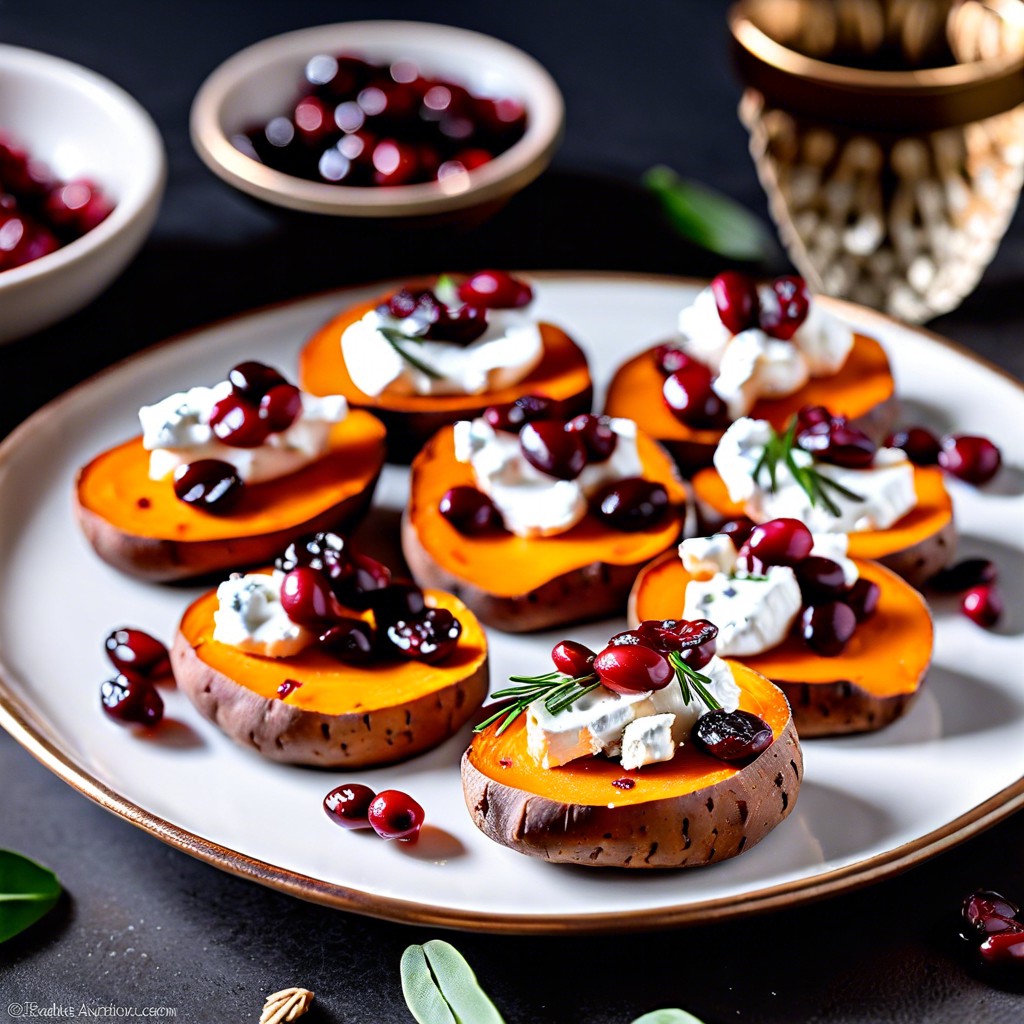 sweet potato rounds with goat cheese and cranberries