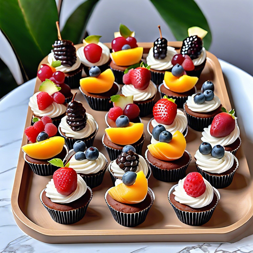 sweet treats board mini cupcakes chocolate truffles cookies and fruit