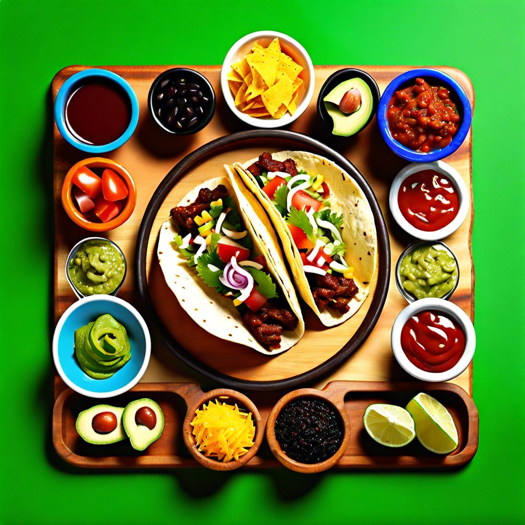 taco board with mini tortillas guacamole and salsa