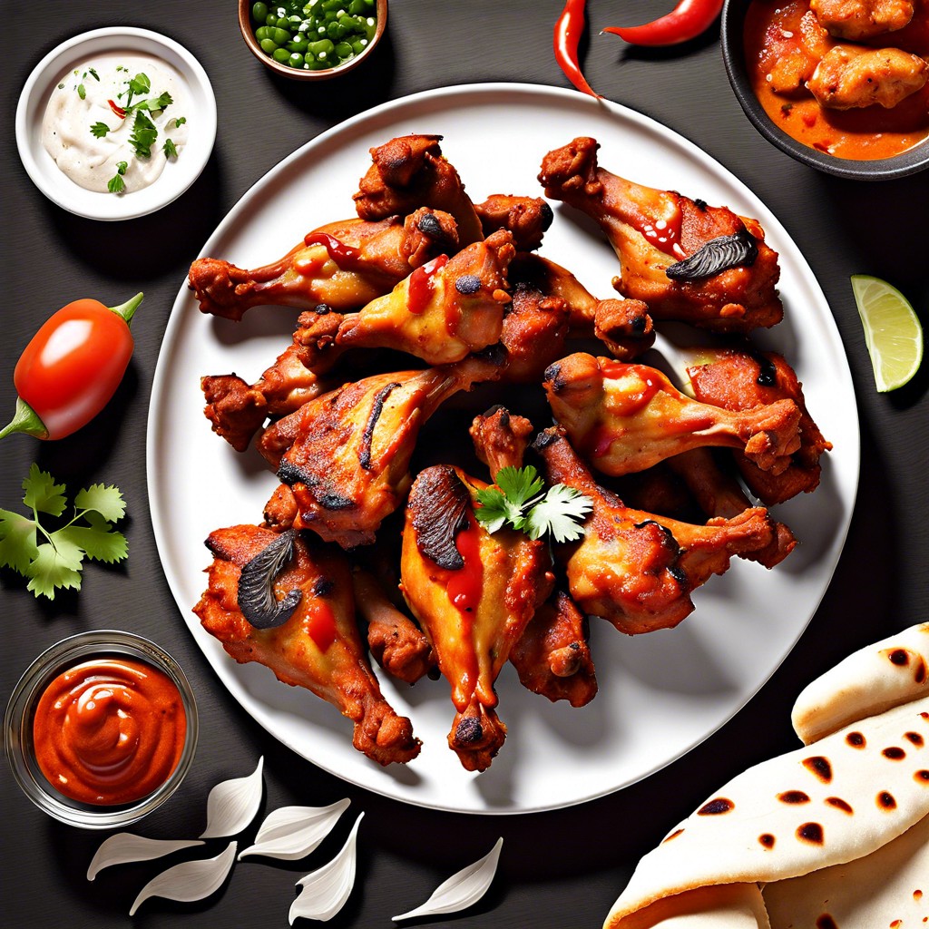 tandoori wings with naan bread pieces