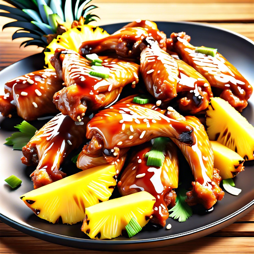 teriyaki wings with pineapple chunks