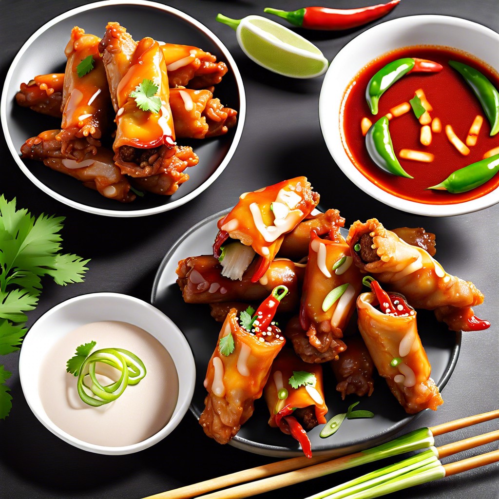 thai chili wings with spring rolls