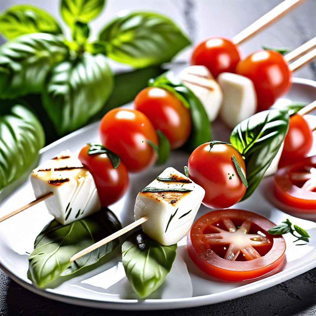 tomato and mozzarella skewers with basil