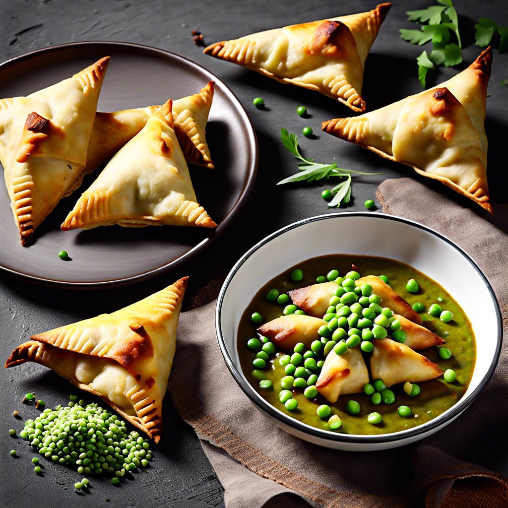 tortilla samosas filled with spiced potatoes and peas