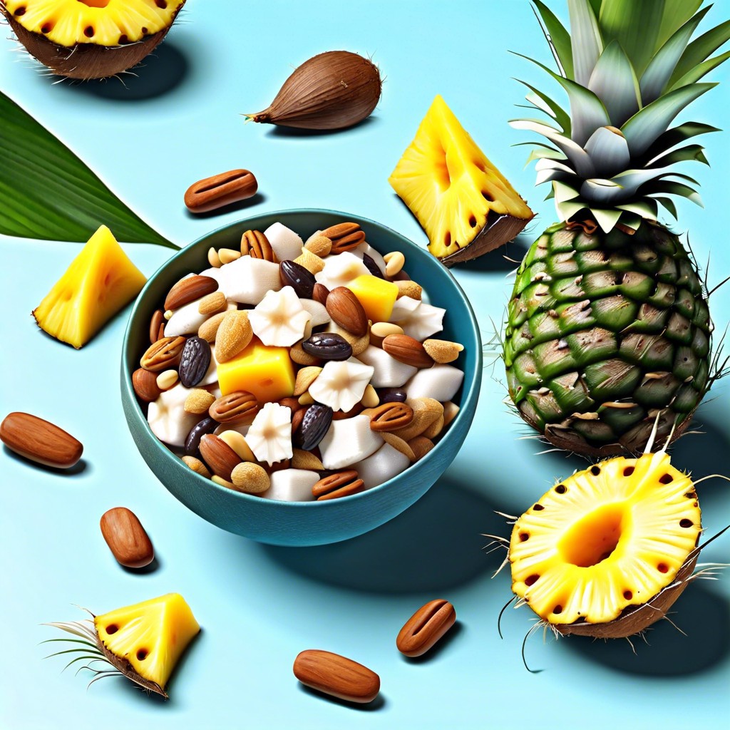 tropical trail mix with coconut and dried pineapple