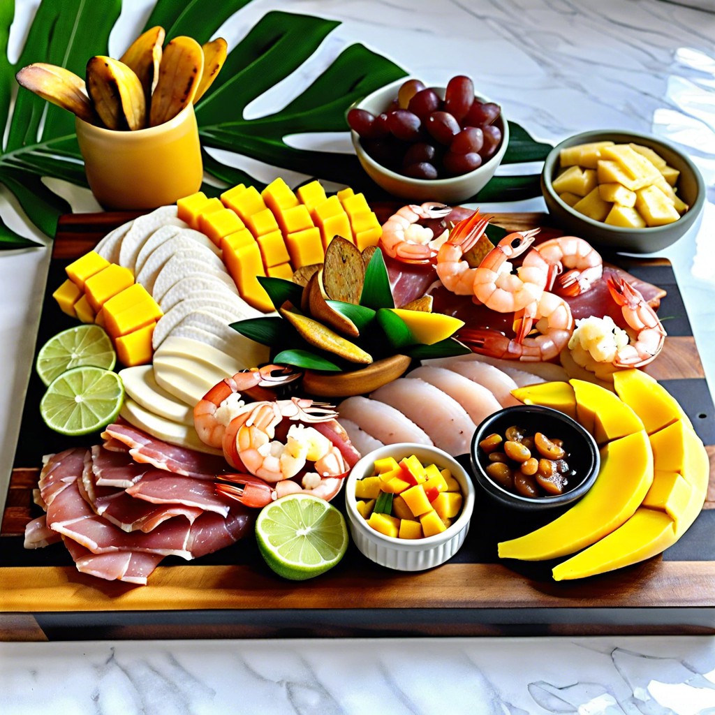 tropical twist coconut shrimp mango slices plantain chips