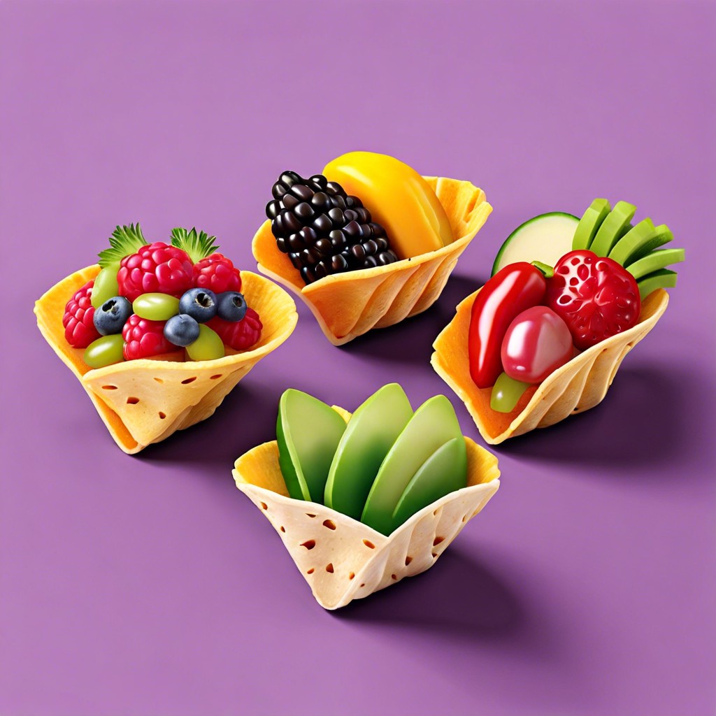 truth tacos mini taco shells filled with assorted fruit or veggies