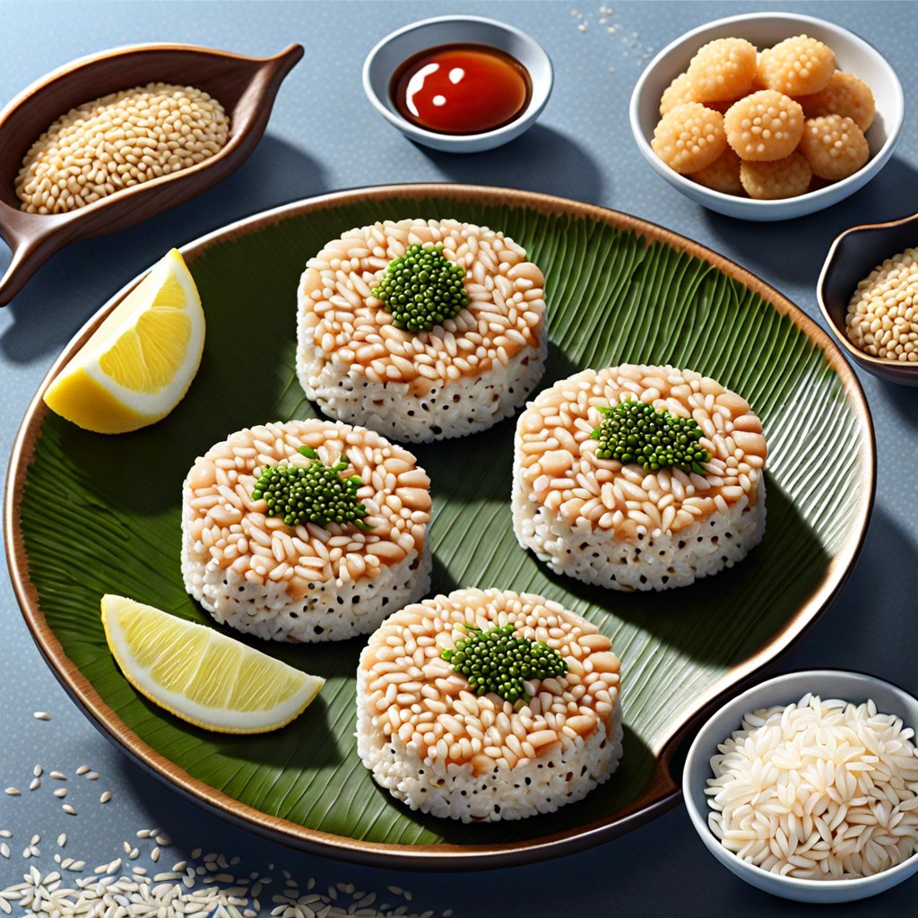 tuna rice cakes with sesame seeds