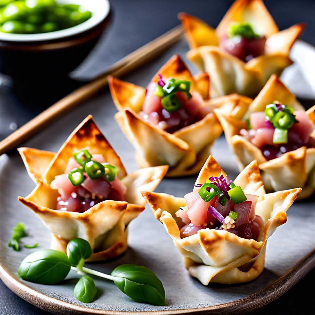 tuna tartare in wonton cups