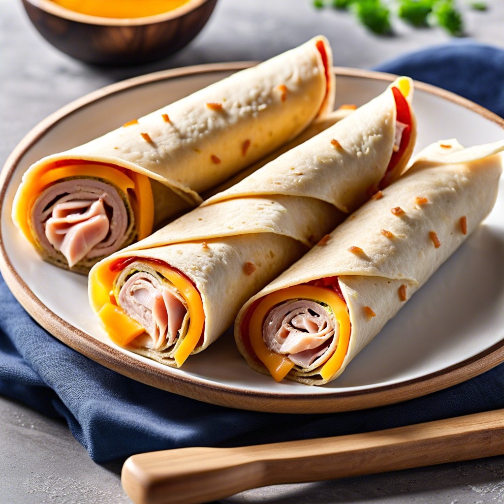 turkey and cheese roll ups on whole wheat tortillas