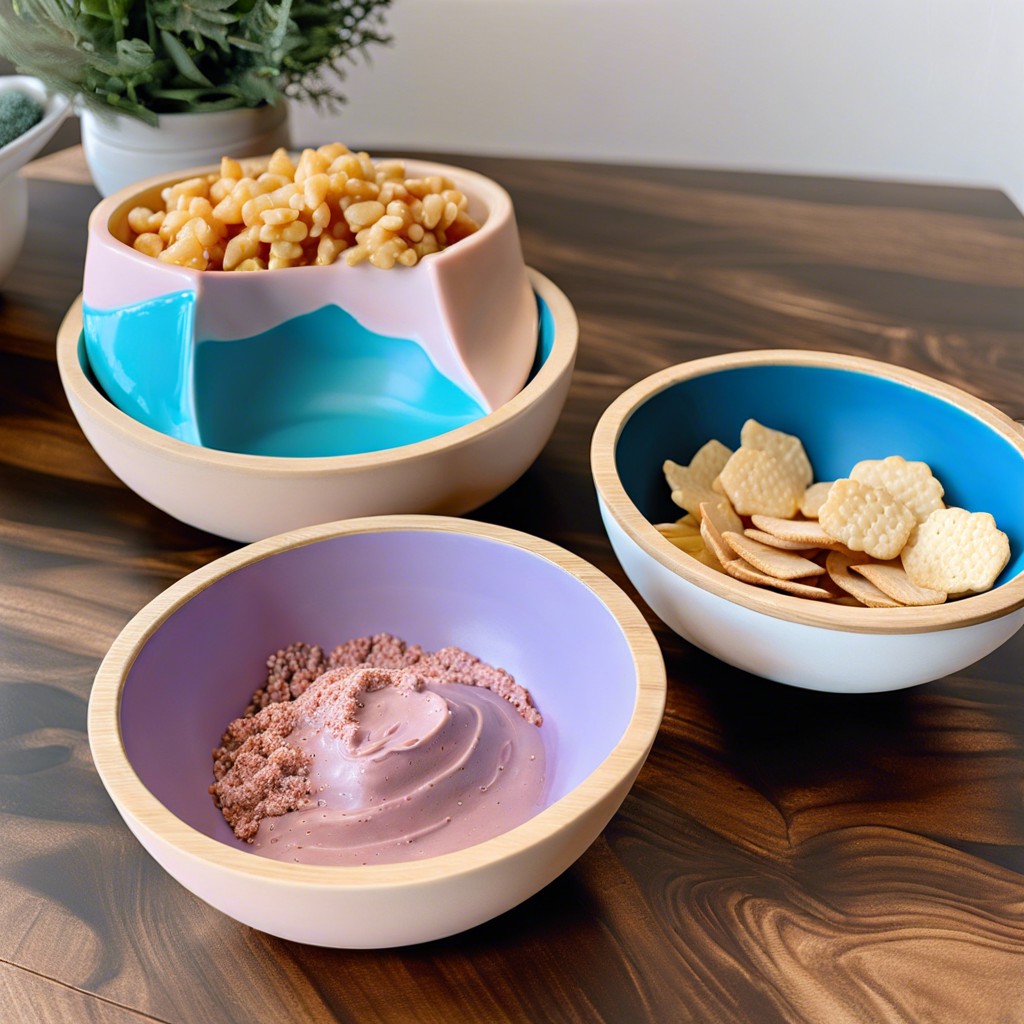two toned dip bowls half blue half pink