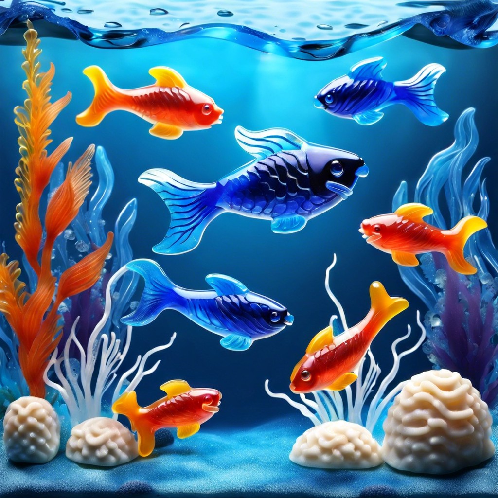 underwater theme blue gelatin with gummy fish