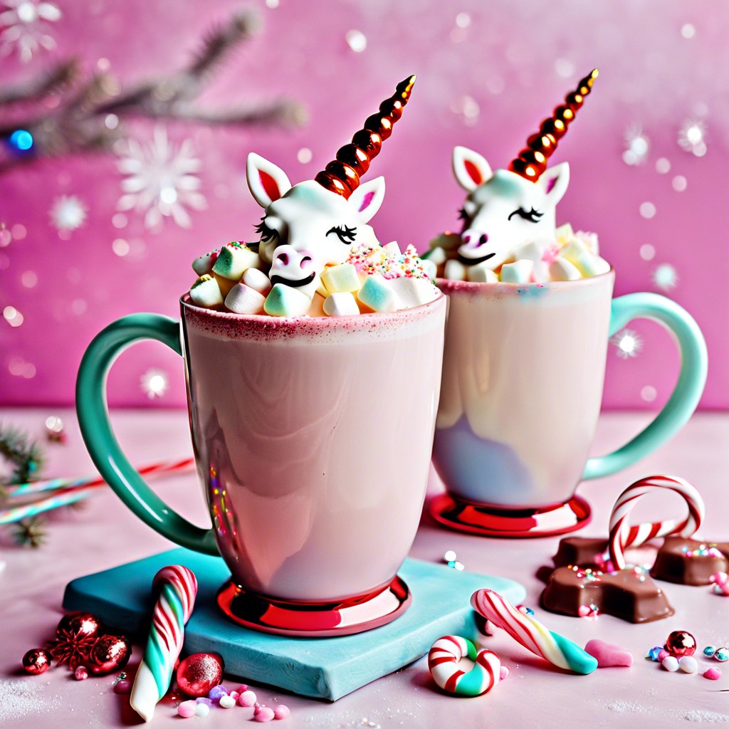 unicorn hot chocolate with a candy cane horn