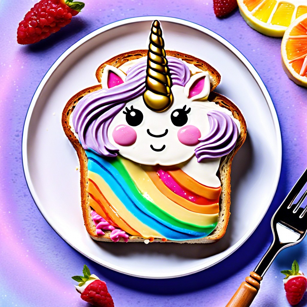 unicorn toast with colored cream cheese