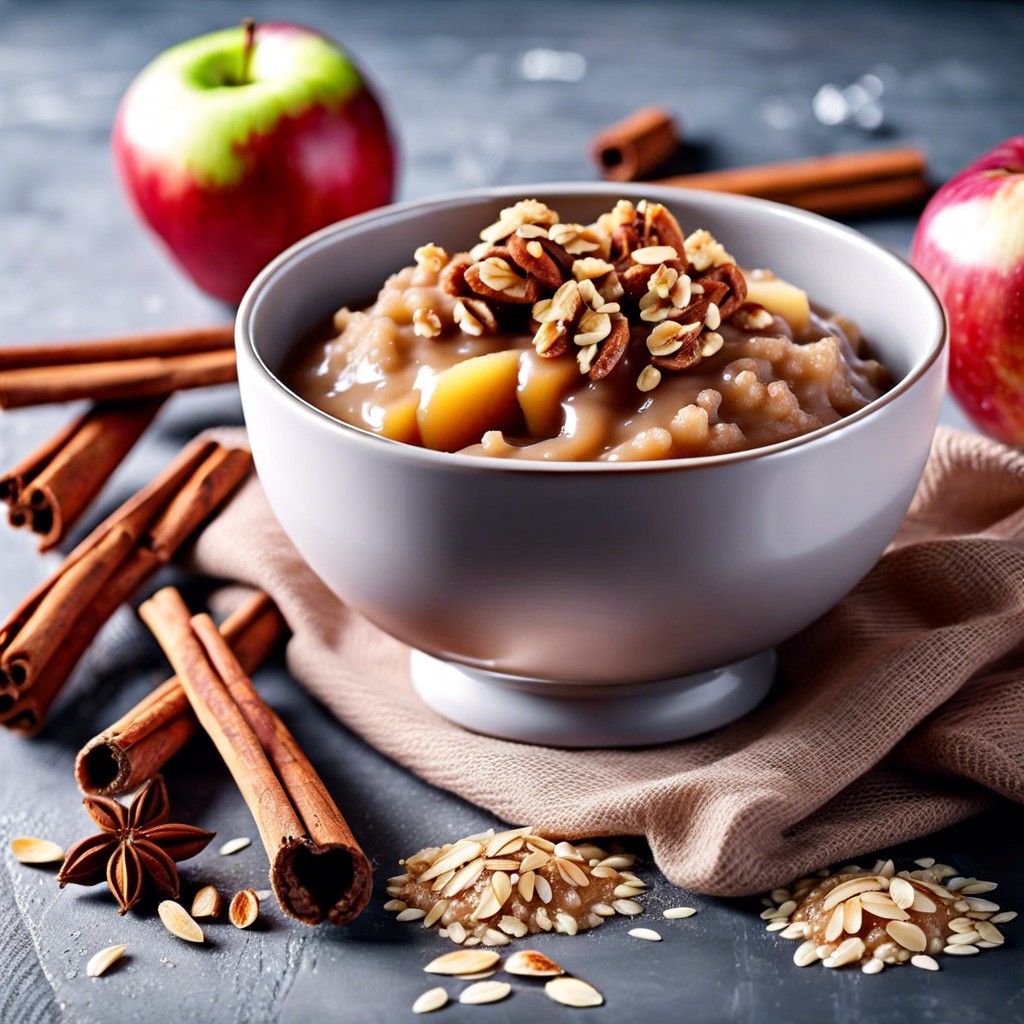 unsweetened apple sauce with cinnamon and oat topping