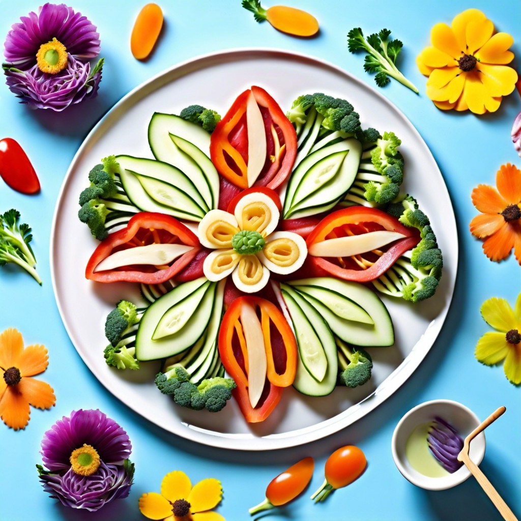 veggie flowers sliced veggies arranged in flower shapes