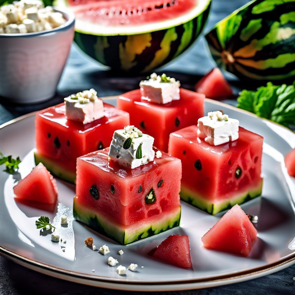 watermelon cubes with a sprinkle of feta