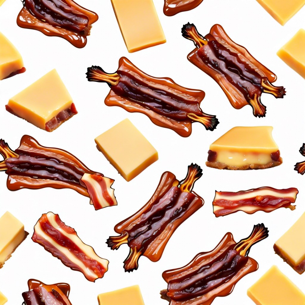 whiskey and maple candied bacon with smoked cheddar