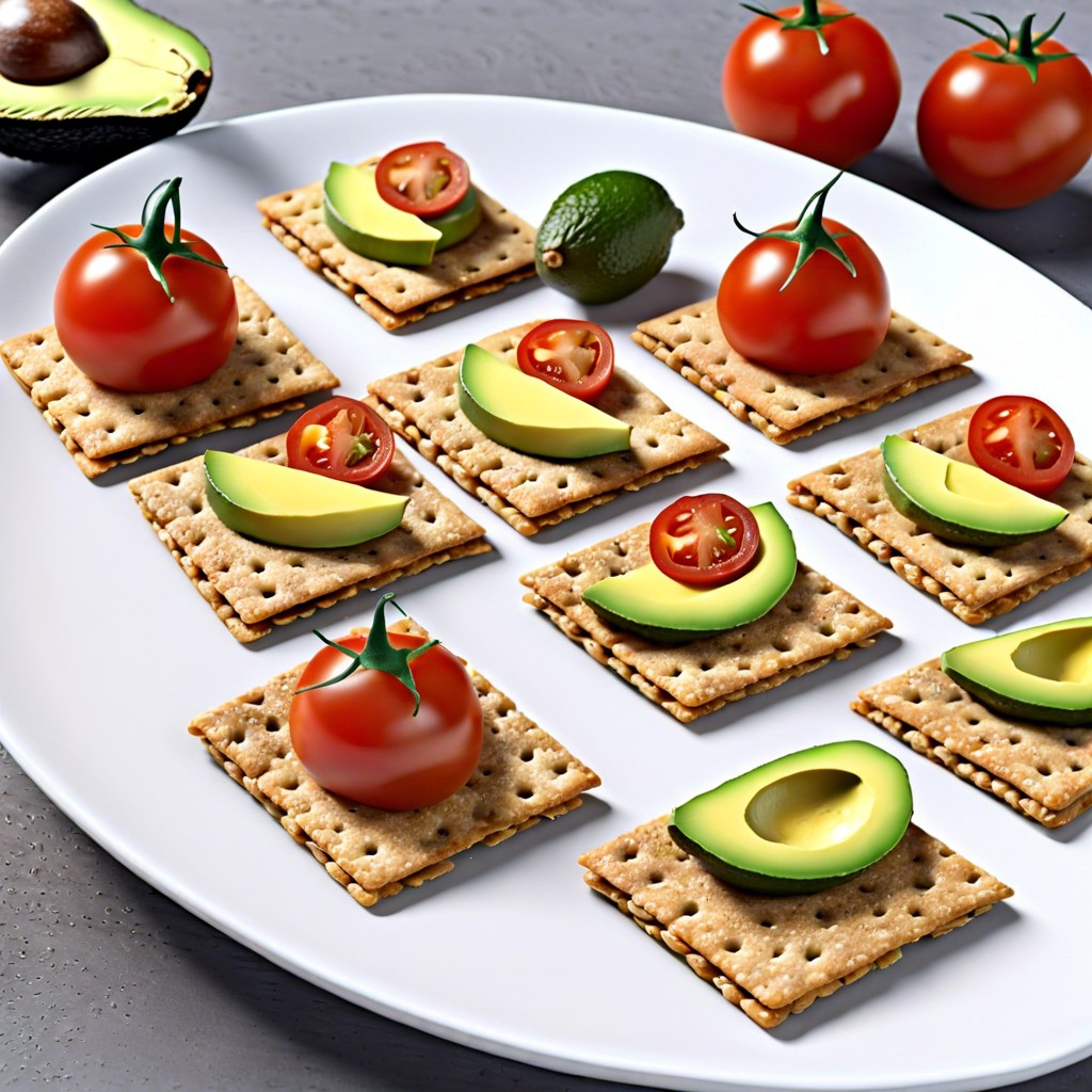 whole grain crackers with avocado and tomato