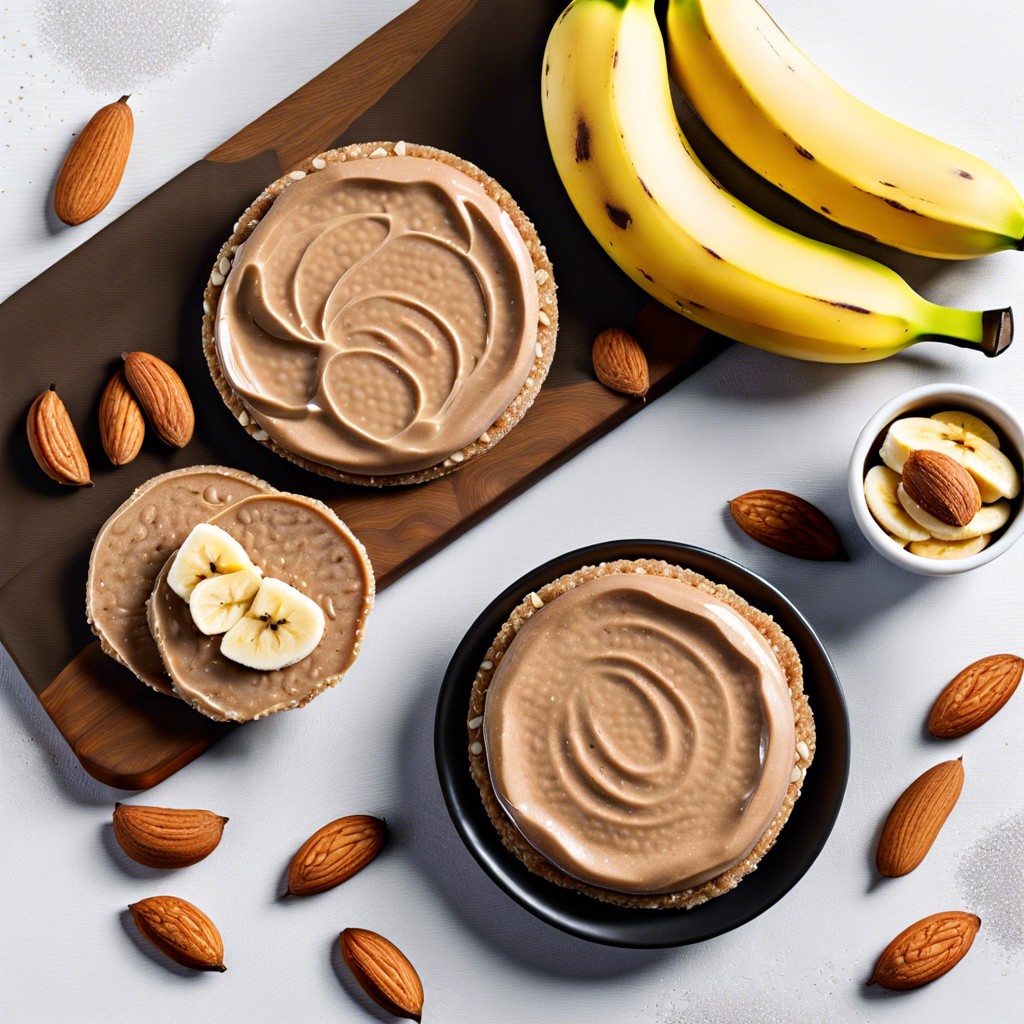 whole grain rounds with almond butter and banana slices