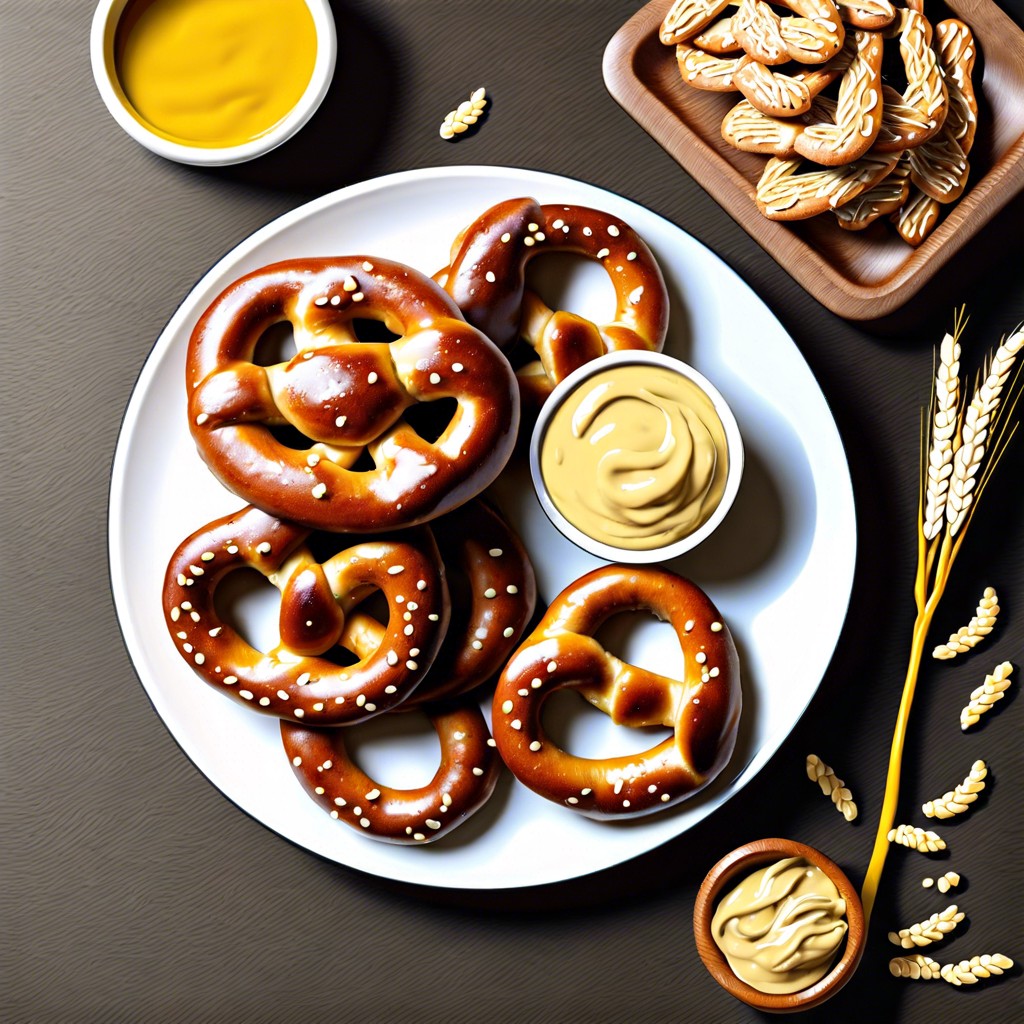 whole wheat pretzels and mustard dip