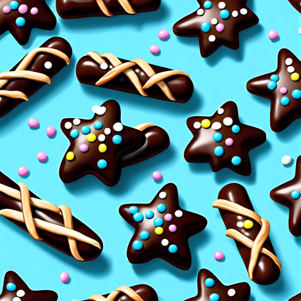wizard wands pretzel sticks dipped in chocolate and star shaped sprinkles