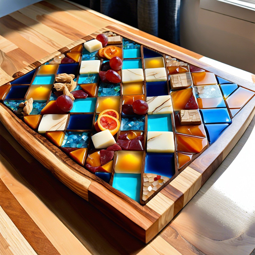 wood and colorful resin mosaic pattern