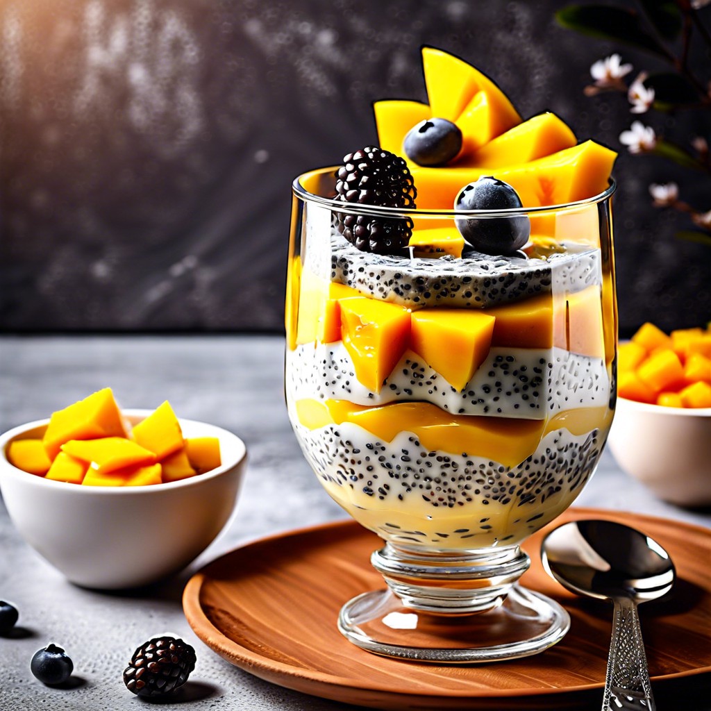 yogurt and chia seed pudding with mango