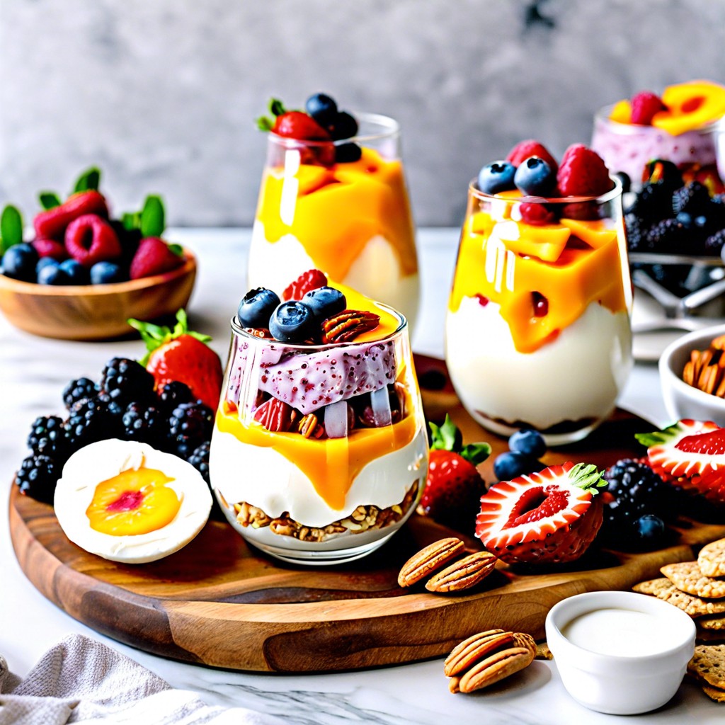 yogurt parfait cups granola clusters sliced fruits