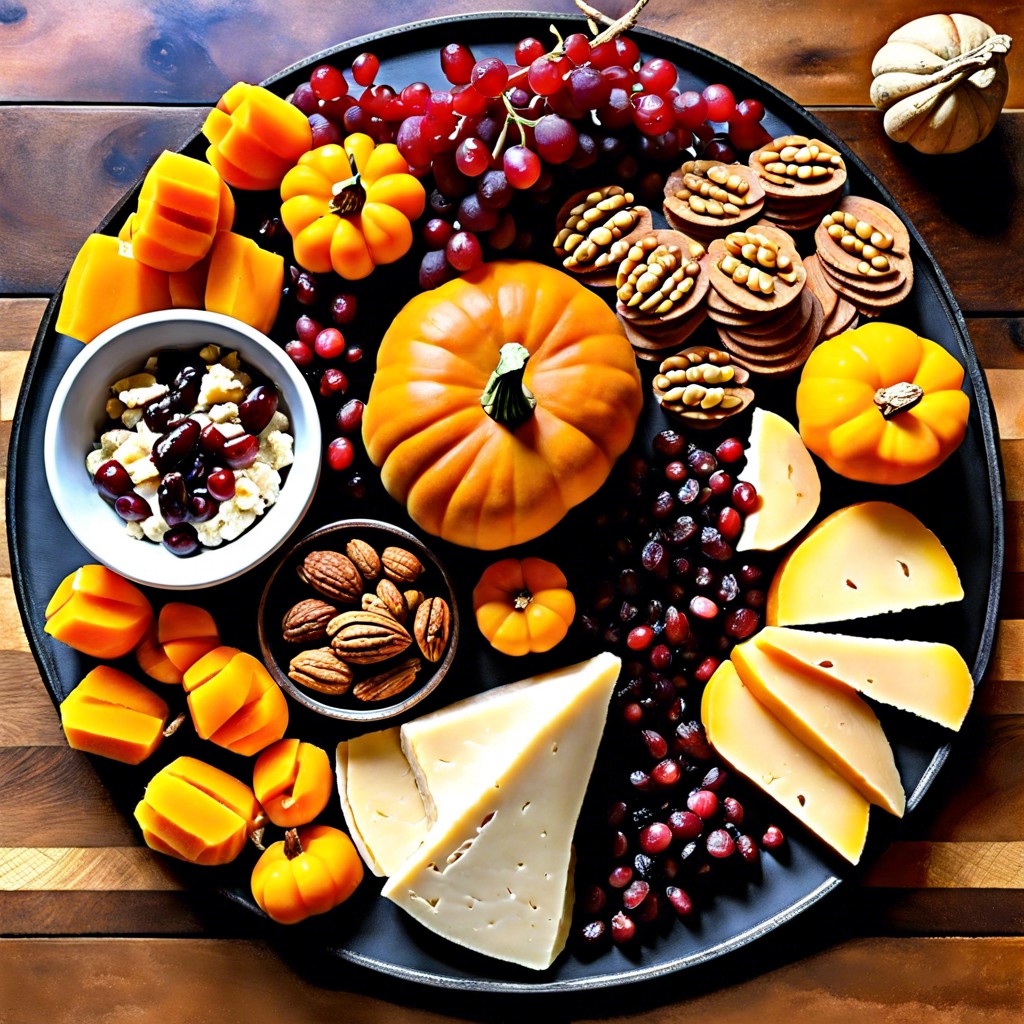 autumn harvest butternut squash slices dried cranberries walnuts pumpkin seeds gouda