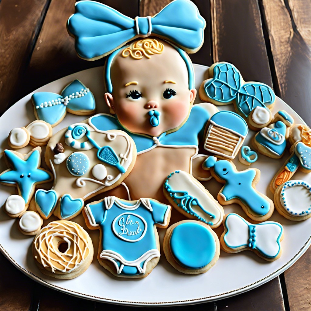 baby shaped cookies and sweets platter