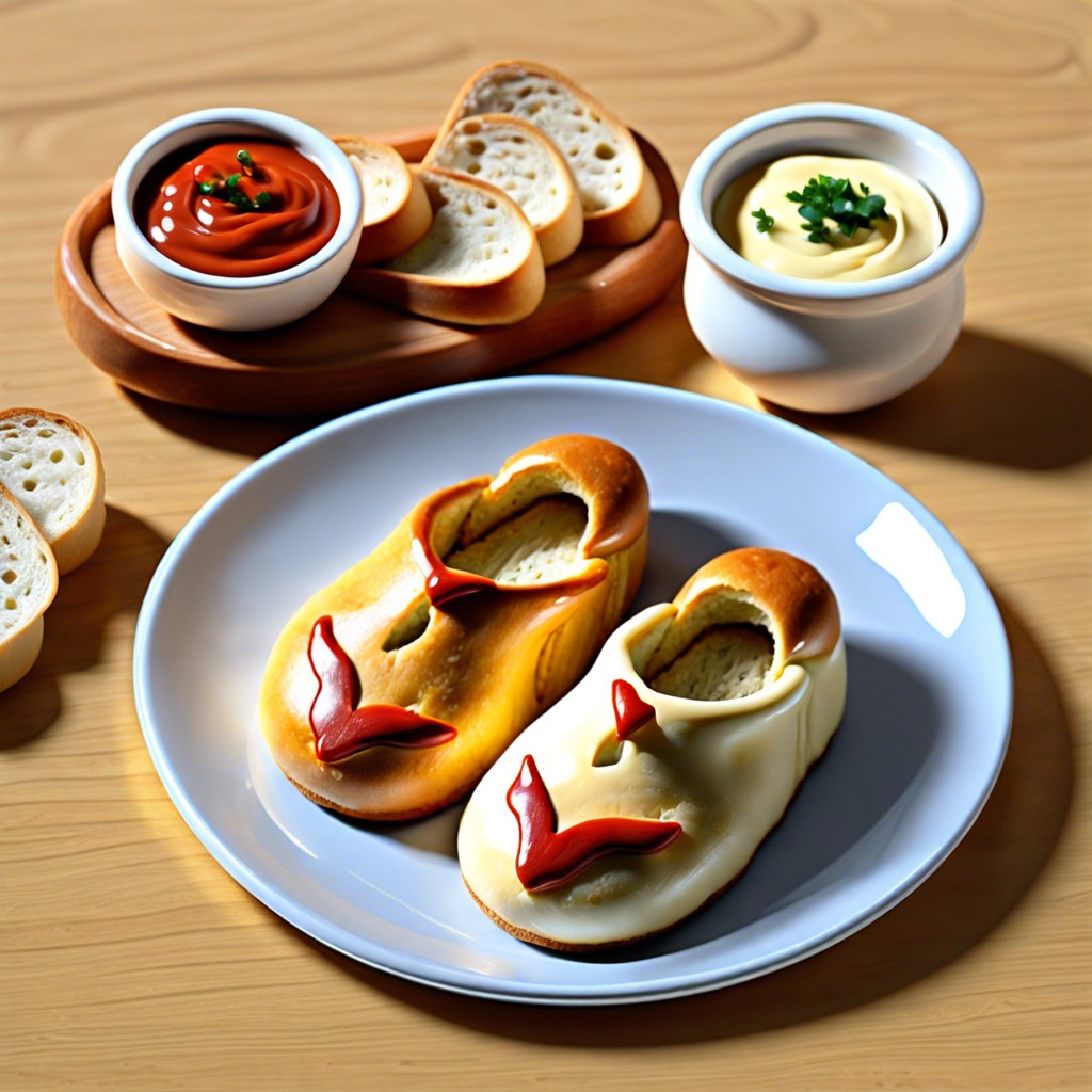 baby shoe shaped bread and dips