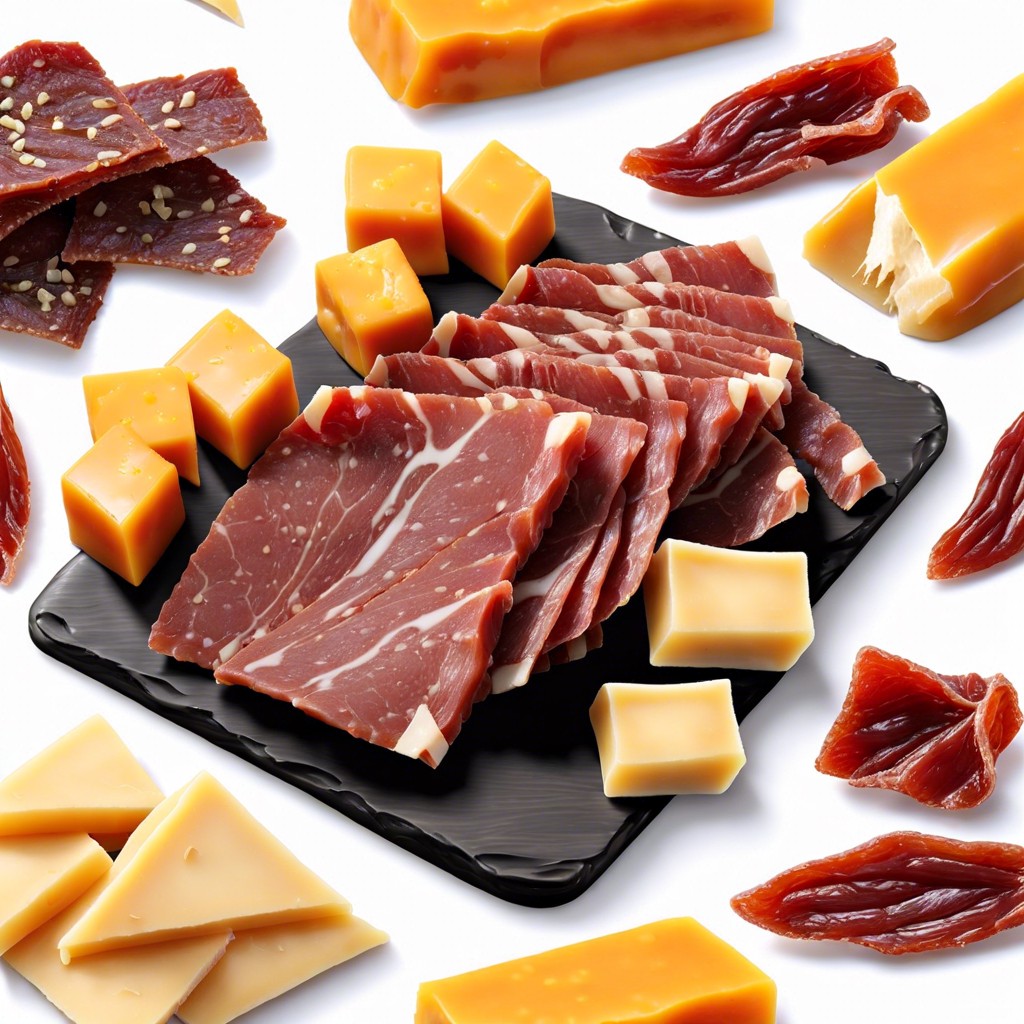 beef jerky slices and cheddar cubes