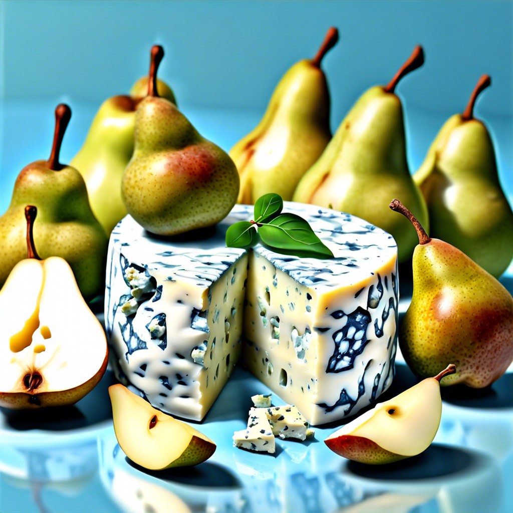 blue cheese with pear slices