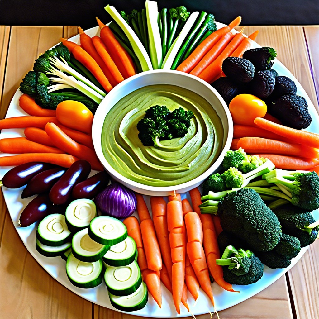 blue themed veggie platter with dip