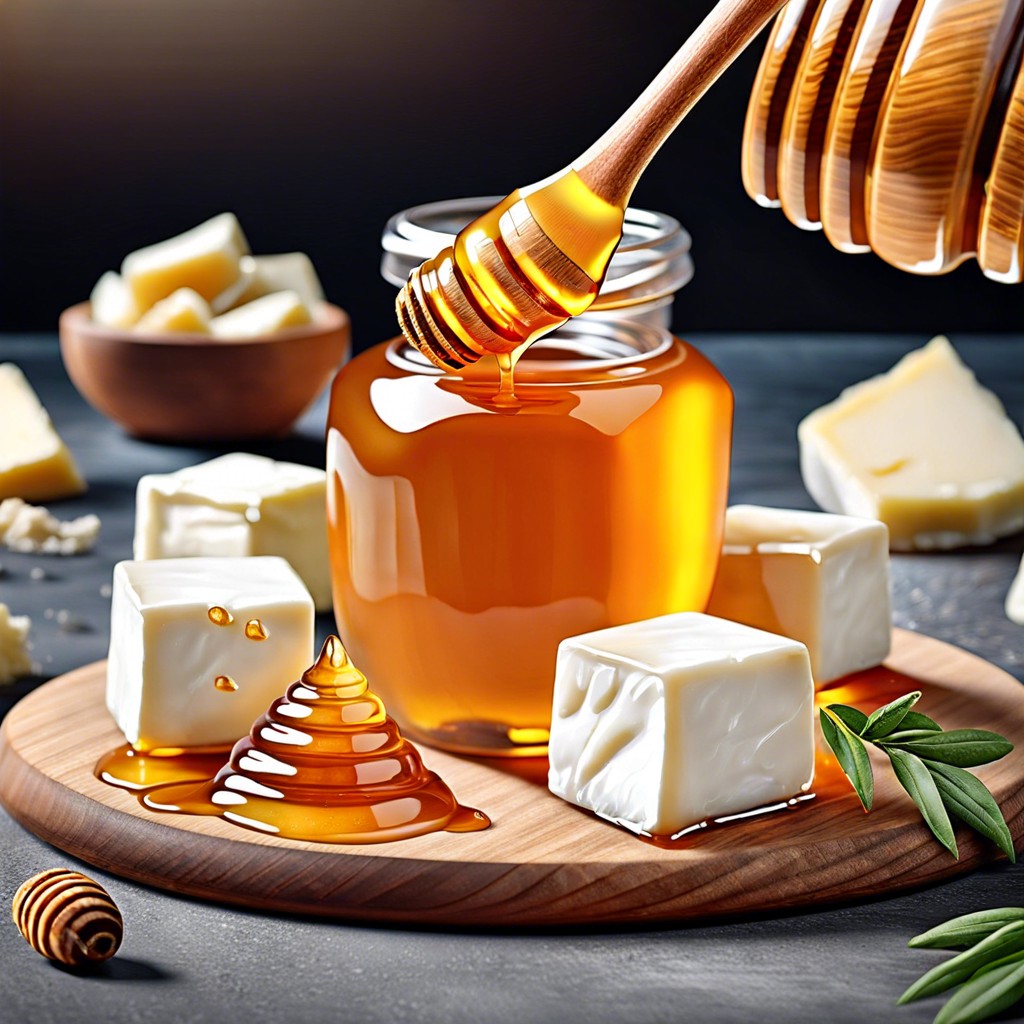 brie cubes with honey drizzle